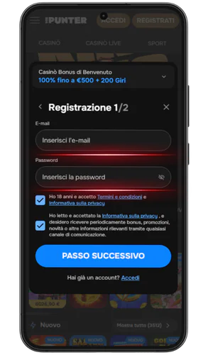 Completa la registrazione MR Punter