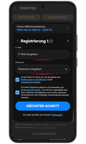 Schließen Sie die Registrierung ab MR Punter